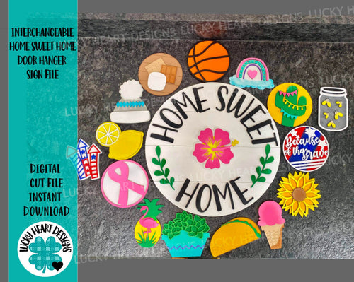 Interchangeable Home Sweet Home Sign Door Hanger, File SVG, Glowforge Laser