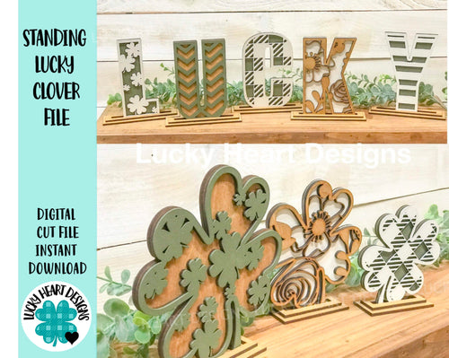 Standing Lucky Clover St. Patrick's Day File SVG, Glowforge Decoration DIY Kit
