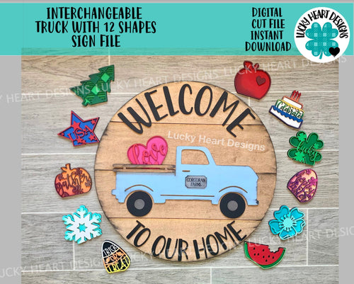 Interchangeable Truck With 12 Shapes Sign File SVG, Shiplap Door Hanger, Glowforge Laser, LuckyHeartDesignsCo