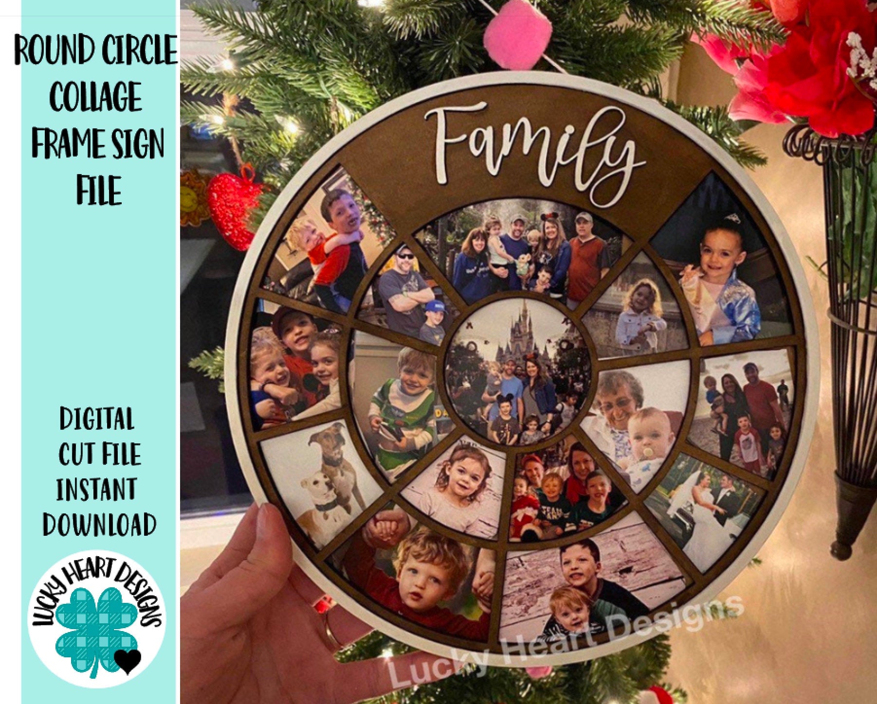 Round Circle Collage Frame File SVG, Glowforge picture frame, LuckyHea ...