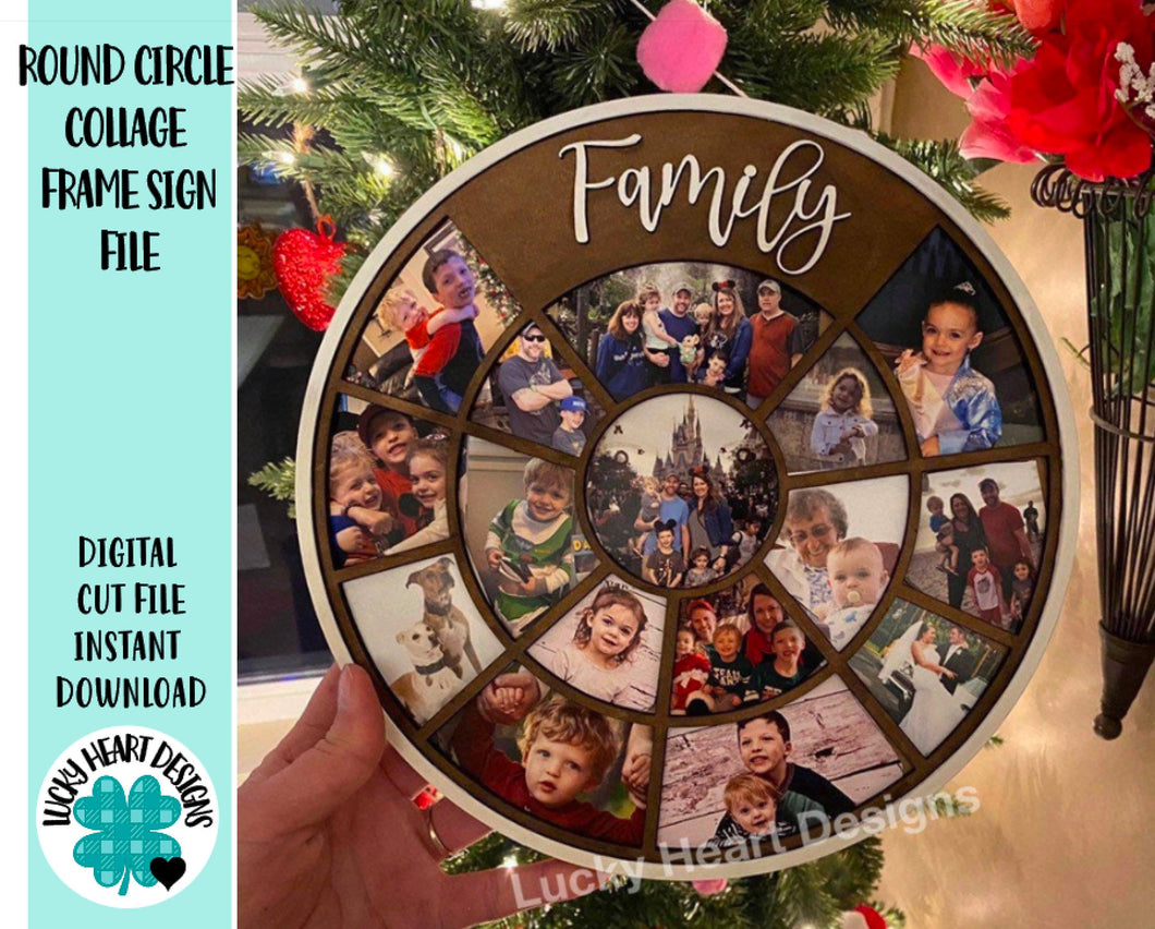 Round Circle Collage Frame File SVG, Glowforge picture frame