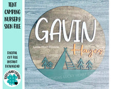 Load image into Gallery viewer, Tent Camping Nursery Name Sign File SVG, Glowforge, Adventure, LuckyHeartDesignsCo
