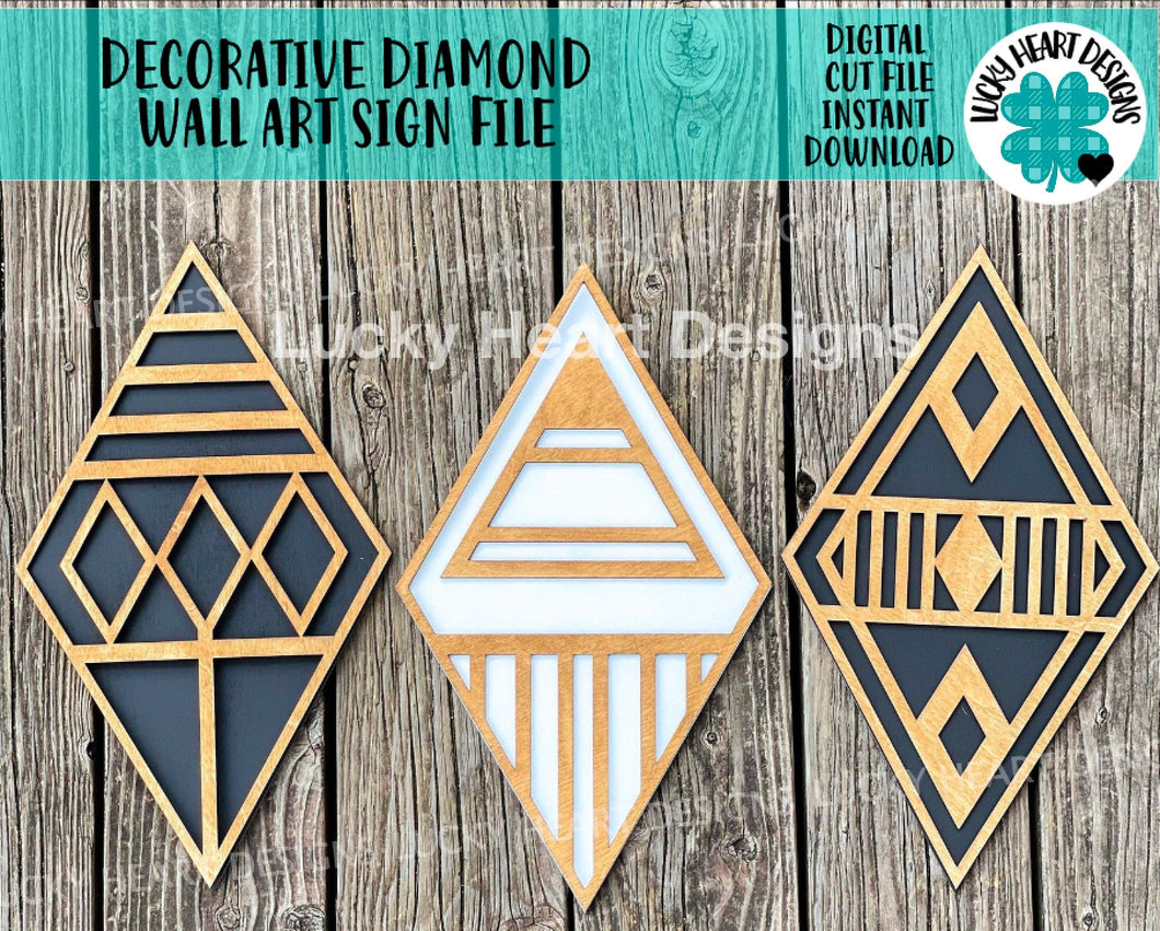 Decorative Diamond Wall Art File SVG, Geometric Modern, Glowforge Laser, LuckyHeartDesignsCo