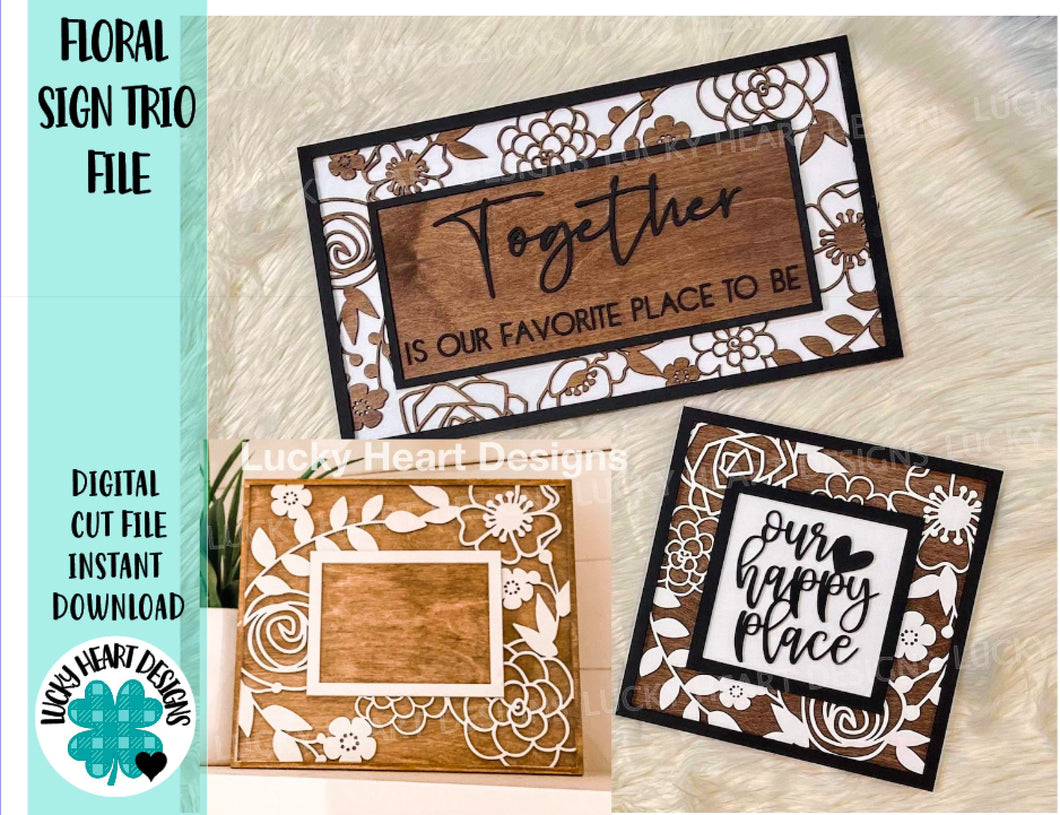 Floral Sign Trio File SVG, Glowforge Picture Frame