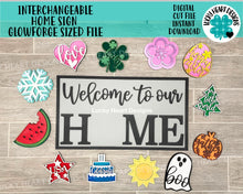 Load image into Gallery viewer, Interchangeable HOME Sign with 12 shapes File SVG, (Glowforge sized)Home sweet Home
