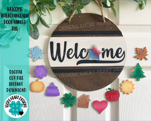 Welcome Interchangeable Door Hanger File SVG, Glowforge, LuckyHeartDesignsCo