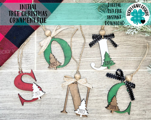 Initial Tree Christmas Ornament File SVG, Glowforge, LuckyHeartDesignsCo