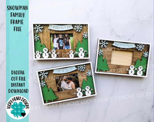 Snowman Family Frame File SVG, Glowforge, LuckyHeartDesignsCo