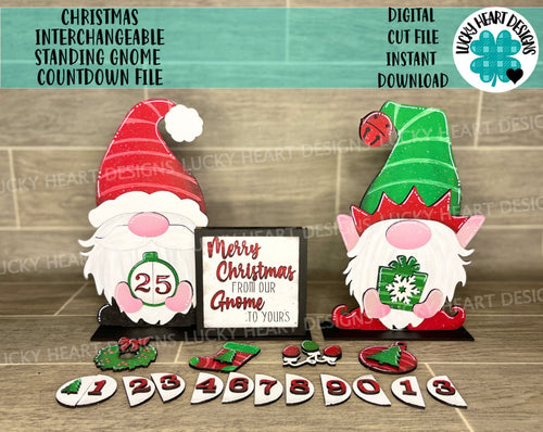 Christmas Interchangeable Standing Gnome Countdown File SVG, Glowforge, LuckyHeartDesignsCo
