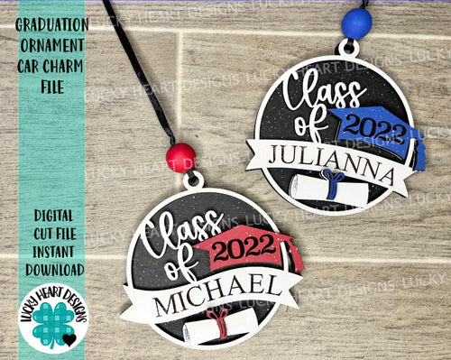 Graduation Ornament Car Charm File SVG, Glowforge, LuckyHeartDesignsCo