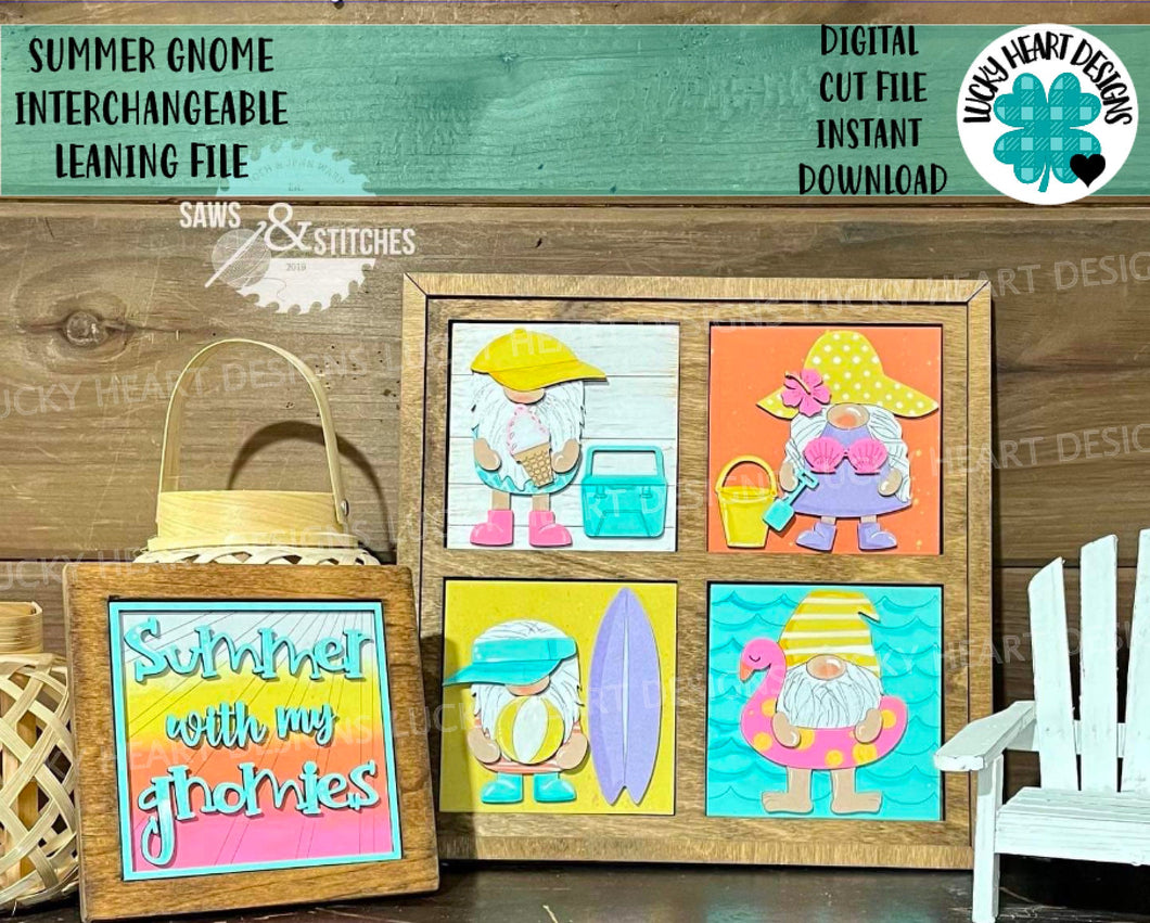 Summer Gnome Interchangeable Leaning Sign File SVG, Glowforge, LuckyHeartDesignsCo