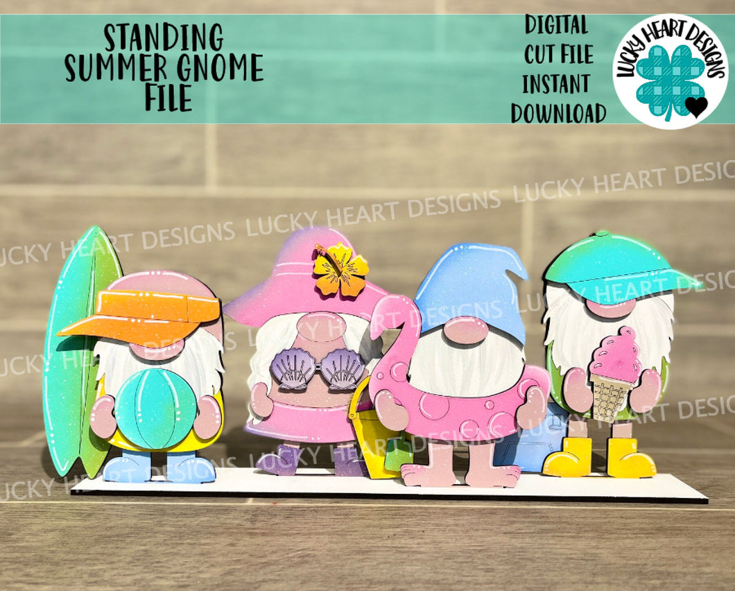 Standing Summer Gnome File SVG, Glowforge Tiered Tray, LuckyHeartDesignsCo