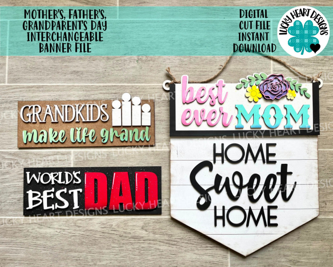 Mother's Father's Grandparent's Day Interchangeable Banner File SVG, LuckyHeartDesignsCo