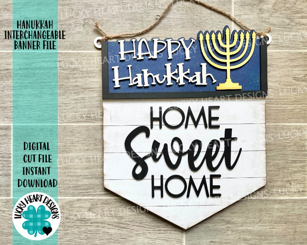 Happy Hanukkah Interchangeable Banner File SVG, Glowforge, LuckyHeartDesignsCo