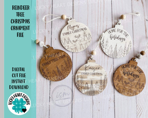 Reindeer Tree Christmas Ornament File SVG, Glowforge, LuckyHeartDesignsCo