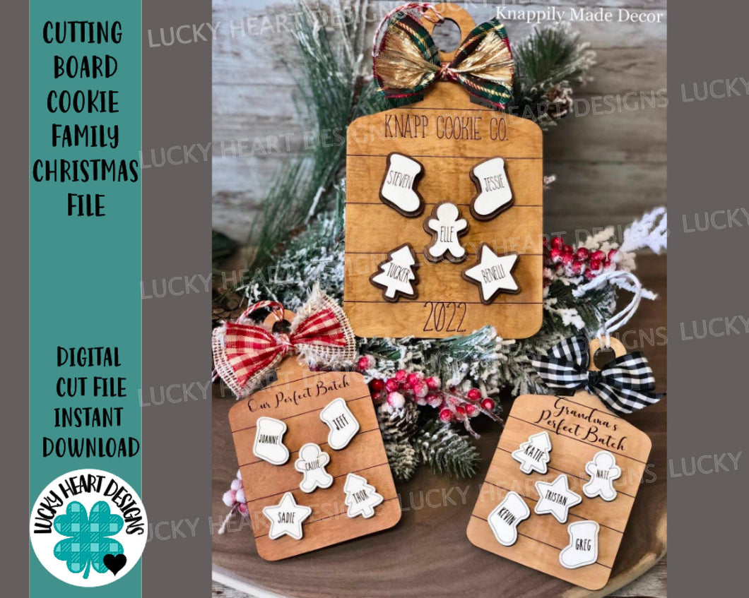 Cutting Board Cookie Family Christmas Ornament File SVG, Glowforge, LuckyHeartDesignsCo