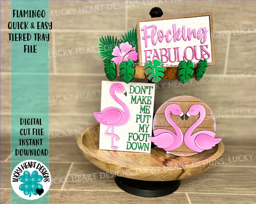 Flamingo Quick and Easy Tiered Tray File SVG, Summer Beach Tier Tray Glowforge,LuckyHeartDesignsCo