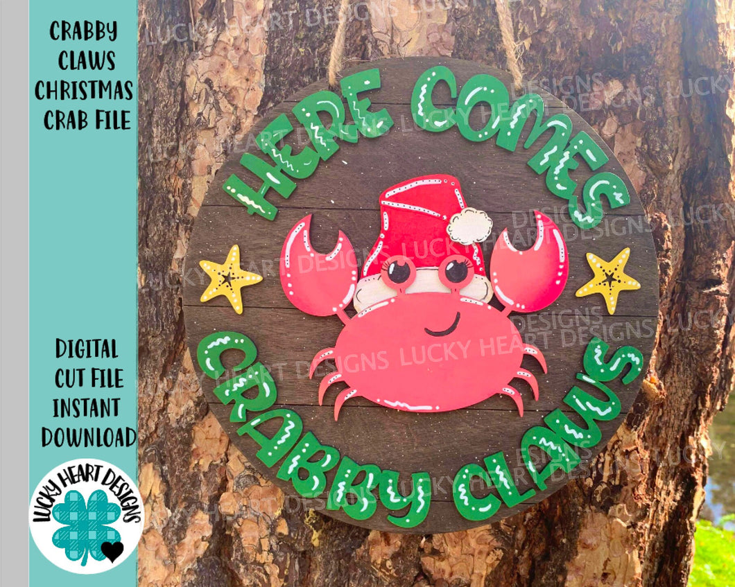 Crabby Claws Christmas Crab Door Hanger File SVG, Glowforge, LuckyHeartDesignsCo