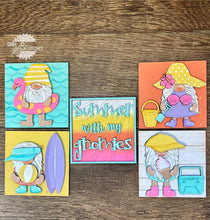 Load image into Gallery viewer, Summer Gnome Interchangeable Leaning Sign File SVG, Glowforge, LuckyHeartDesignsCo
