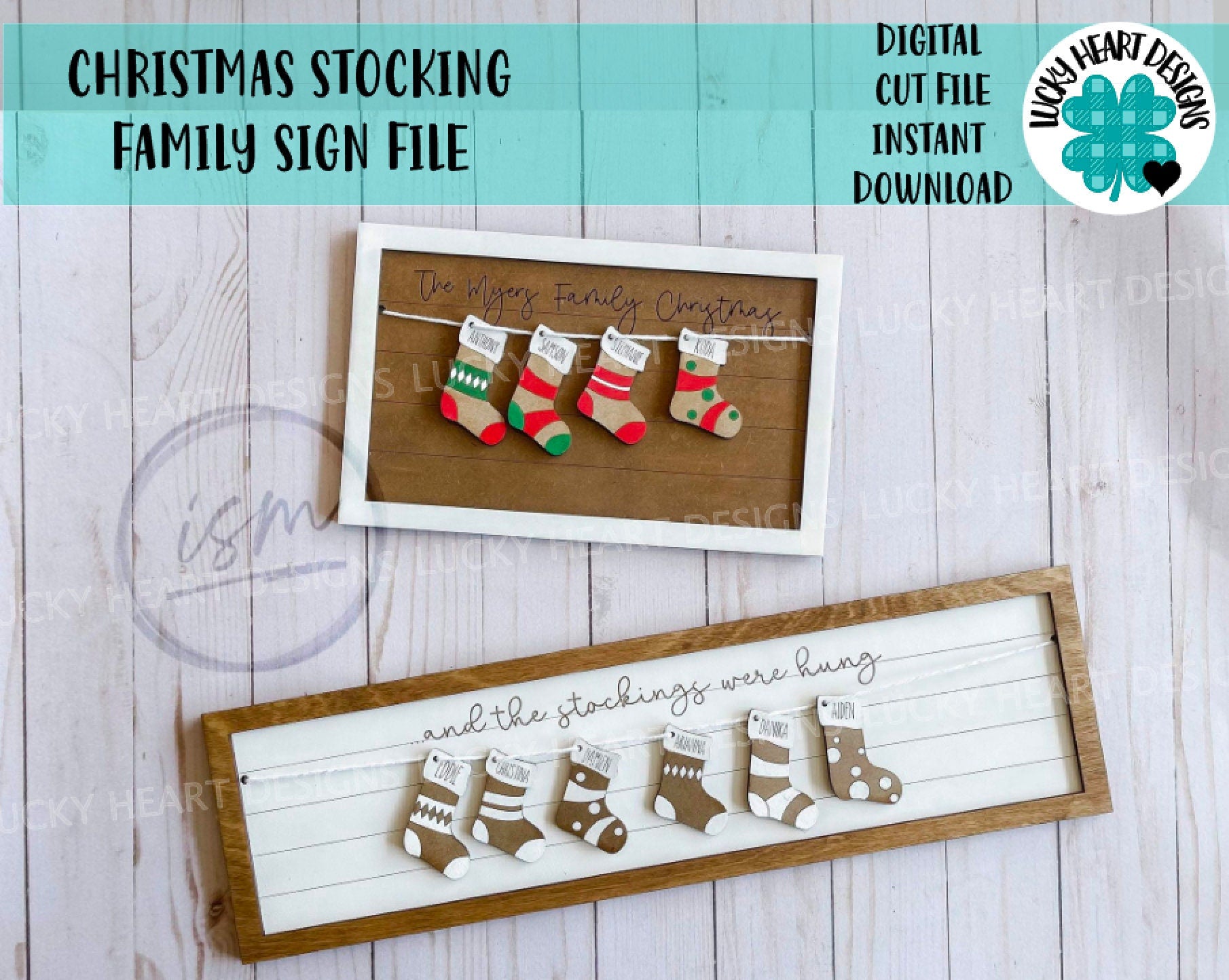 Christmas Stocking Family Shiplap Sign File SVG, Glowforge, LuckyHeart ...
