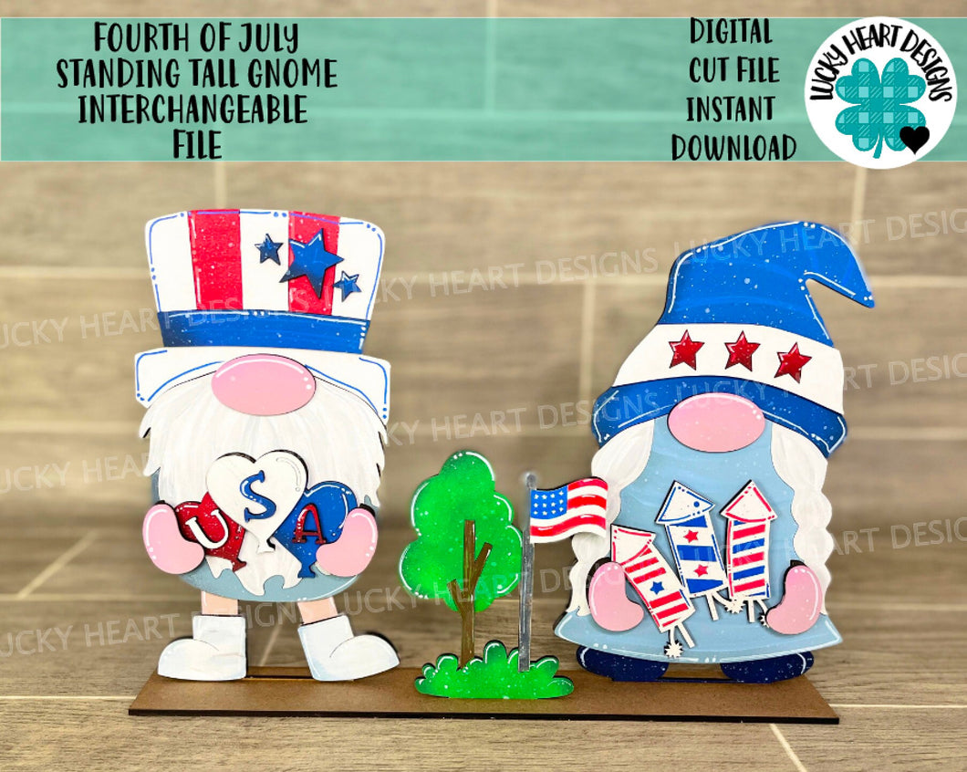 Fourth of July Standing Tall Gnome Interchangeable File SVG, Glowforge, LuckyHeartDesignsCo
