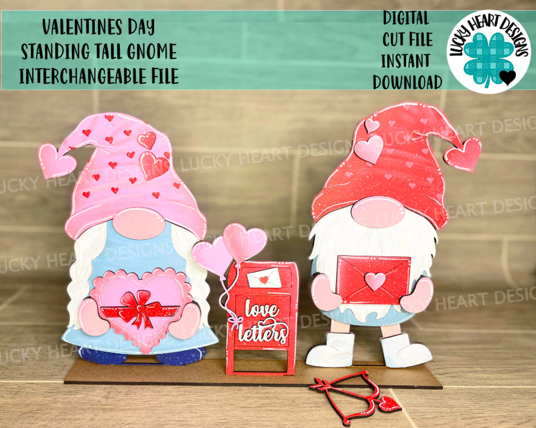 Valentines Day Standing Tall Gnome Interchangeable File SVG, Glowforge, LuckyHeartDesignsCo