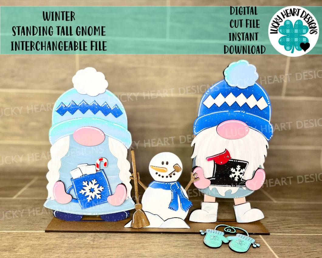 Winter Standing Tall Gnome Interchangeable File SVG, Glowforge, LuckyHeartDesignsCo