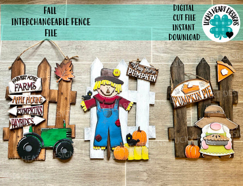 Fall Interchangeable Fence File SVG, Glowforge, Scarecrow, Gnome, Tractor, LuckyHeartDesignsCo