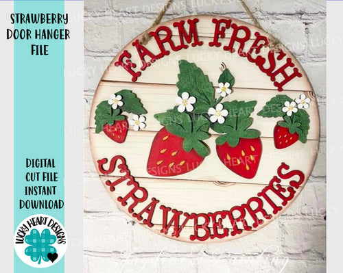 Strawberry Door Hanger File SVG, Glowforge Summer Sign, LuckyHeartDesignsCo