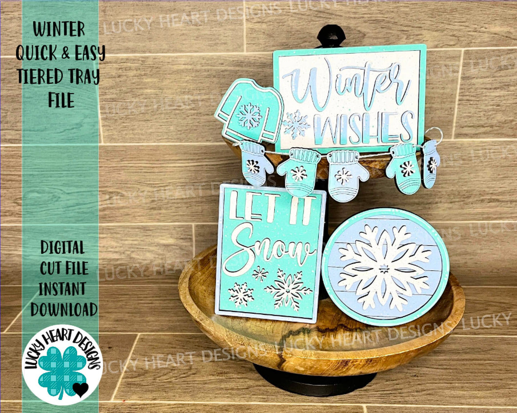 Winter Quick and Easy Tiered Tray File SVG, Glowforge Snowflakes, LuckyHeartDesignsCo