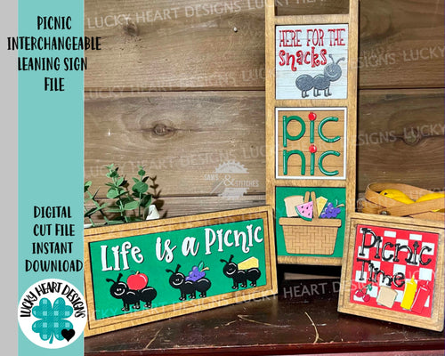 Picnic Interchangeable Leaning Sign File SVG, Glowforge, LuckyHeartDesignsCo