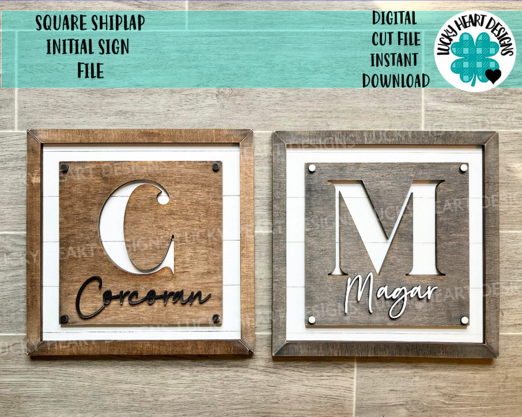 Square Shiplap Initial Sign File SVG, Glowforge, Name Personalized, LuckyHeartDesignsCo