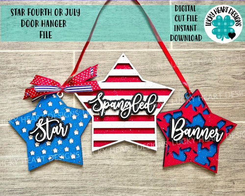 Star Fourth of July Door Hanger File SVG, America Glowforge, LuckyHeartDesignsCo