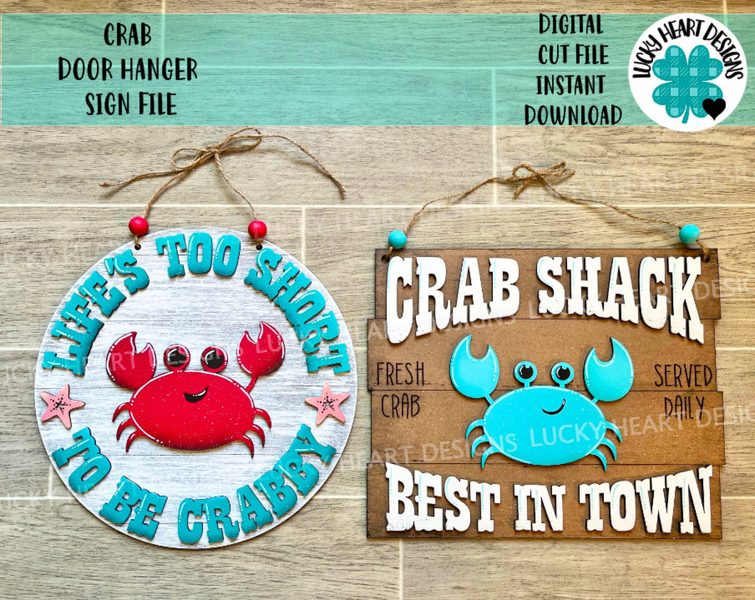 Crab Door Hanger Sign File SVG, Summer Glowforge, LuckyHeartDesignsCo
