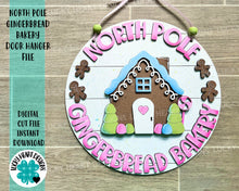 Load image into Gallery viewer, North Pole GingerBread Bakery Door Hanger File SVG, Glowforge Christmas, LuckyHeartDesignsCo
