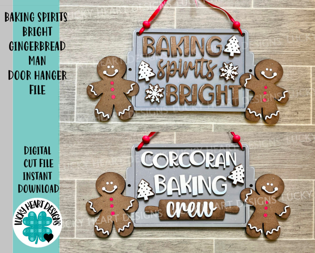 Baking Spirits Bright Gingerbread Pan Door Hanger File SVG, Glowforge Christmas, LuckyHeartDesignsCo