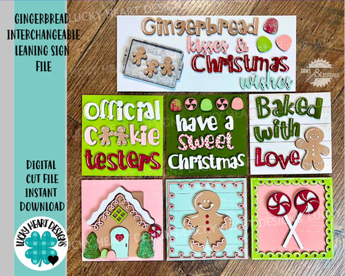 Gingerbread Interchangeable Leaning Sign File SVG, Glowforge Christmas, LuckyHeartDesignsCO
