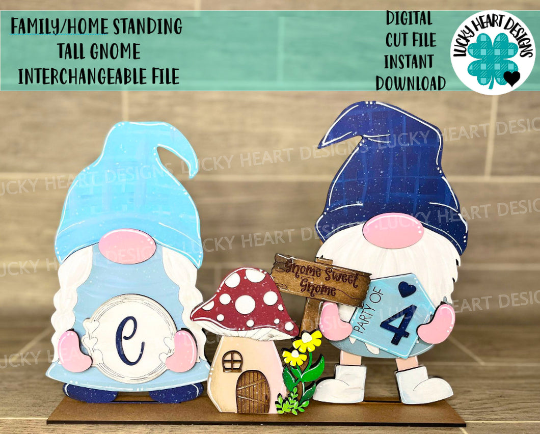 Family Home Standing Tall Gnome Interchangeable File SVG, Glowforge, LuckyHeartDesignsCo
