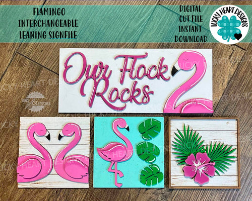 Flamingo Interchangeable Leaning Sign File SVG, Glowforge, LuckyHeartDesignsCo