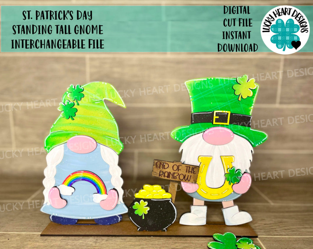 St. Patricks Day Standing Tall Gnome File SVG, Glowforge, LuckyHeartDesignsCo