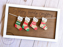Load image into Gallery viewer, Christmas Stocking Family Shiplap Sign File SVG, Glowforge, LuckyHeartDesignsCo
