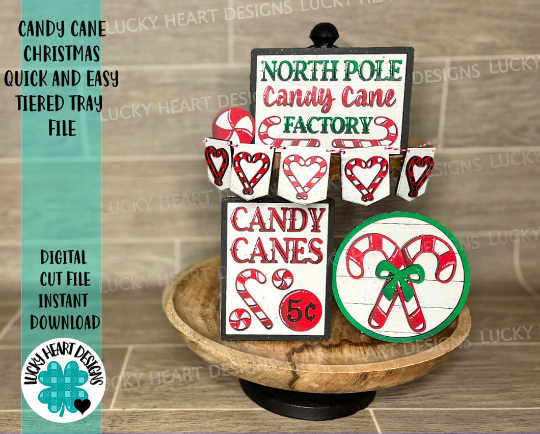 Candy Cane Quick and Easy Tiered Tray File SVG, Glowforge, LuckyHeartDesignsCo