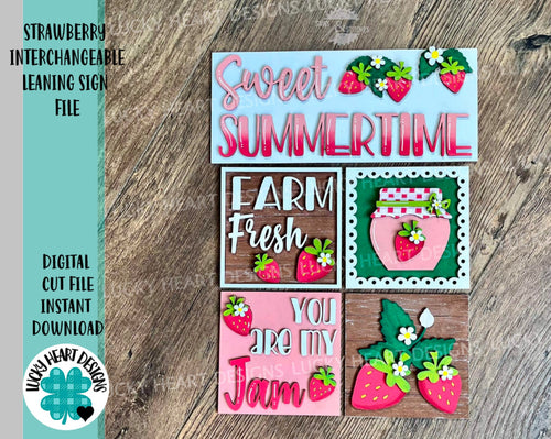 Strawberry Interchangeable Leaning Sign File SVG, Sweet Summer, Glowforge, LuckyHeartDesignsCo