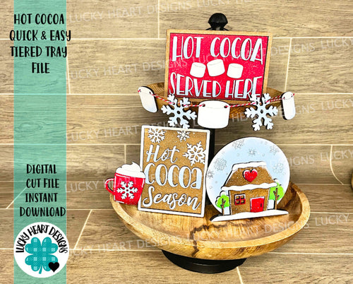 Hot Cocoa Quick and Easy Tiered Tray File SVG, Glowforge Winter Tier Tray, LuckyHeartDesignsCo