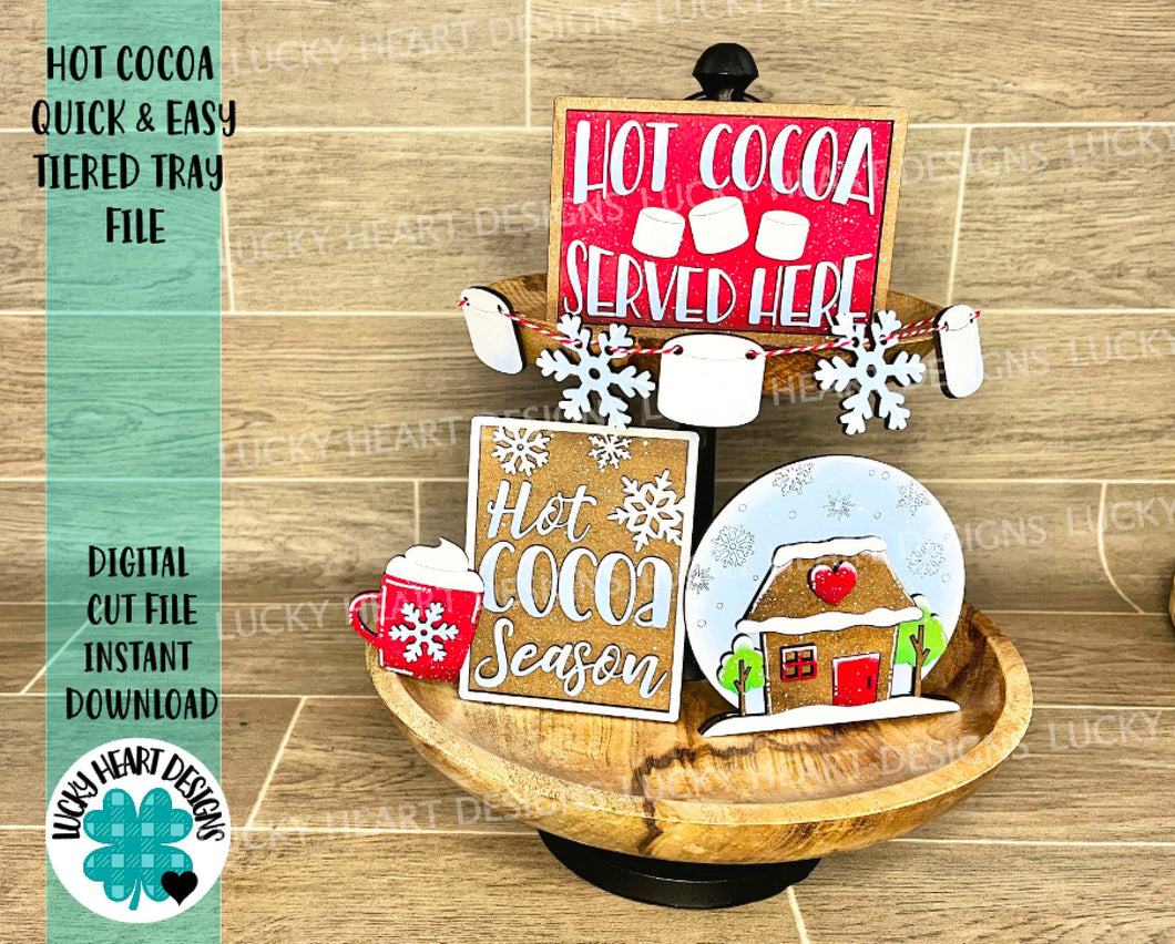 Hot Cocoa Quick and Easy Tiered Tray File SVG, Glowforge Winter Tier Tray, LuckyHeartDesignsCo