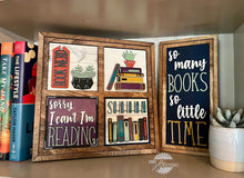 Load image into Gallery viewer, Reading Interchangeable Leaning Sign File SVG, Glowforge Books, LuckyHeartDesignsCo
