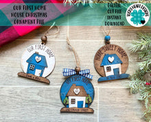 Load image into Gallery viewer, Our First Home House Christmas Ornament File SVG, Glowforge, LuckyHeartDesignsCO

