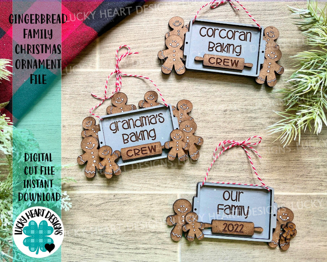 Gingerbread Family Christmas Ornament File SVG, File SVG, Glowforge, LuckyHeartDesignsCo