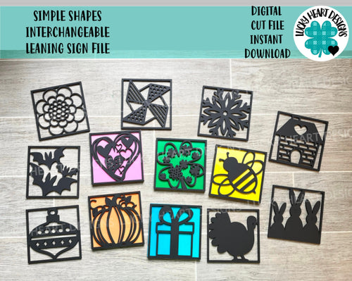 Simple Shapes Interchangeable Leaning Sign File, Glowforge, LuckyHeartDesignsCo