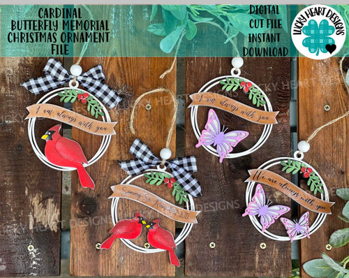 Cardinal Butterfly Memorial Christmas Ornament File SVG, Glowforge, LuckyHeartDesignsCo
